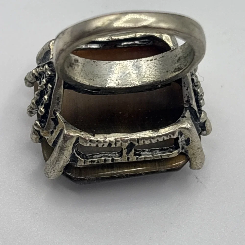 Sterling‎ Silver 925 SEMI-PRECIOUS STONE RING - TIGER'S EYE - Size 6